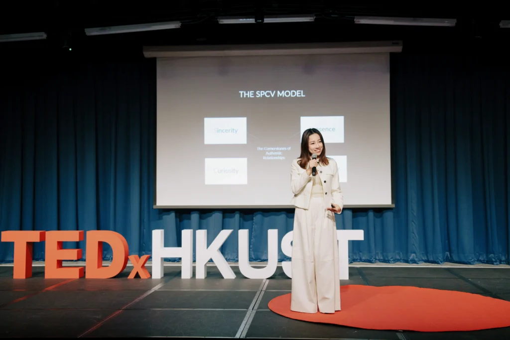 The Clienteling Academy's Founder Gogo Cheng delivering a Tedx talk about creating lasting impression and her journey thriving in relationship building.
