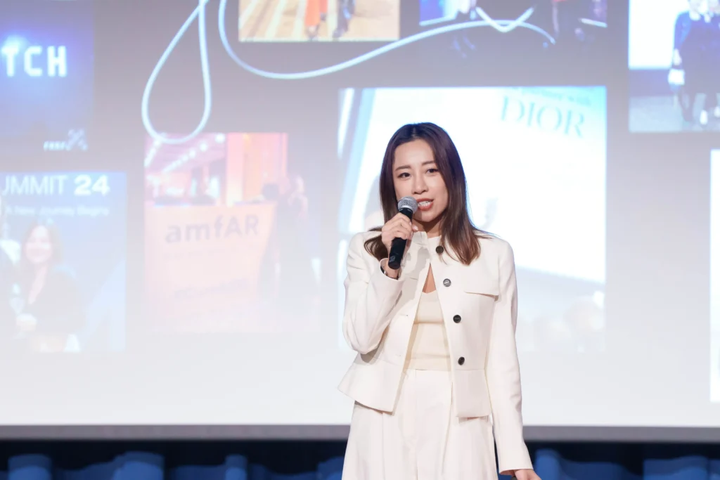 Founder Gogo Cheng delivers a speech at an exclusive event highlighting her journey in building high-impact clienteling practices for luxury businesses.