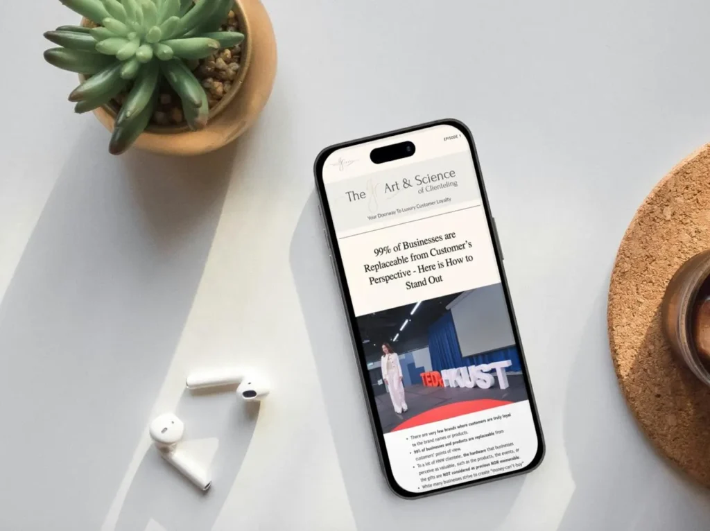 Luxury clienteling newsletter with client growth and retention insights